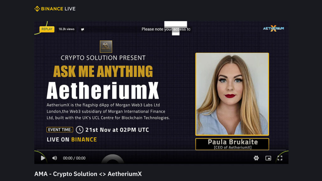 Binance Live AMA Recap — AetheriumX CEO on Vision, Token Design, and a Phased Path to an Interactive Web3